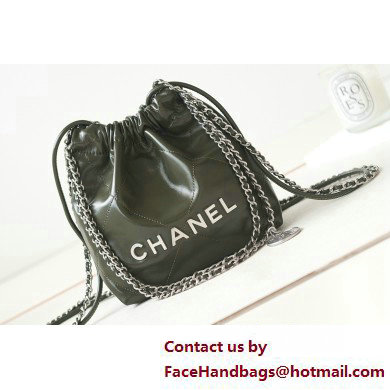 Chanel Shiny Calfskin & Silver-Tone Metal CHANEL 22 Mini Handbag AS3980 Dark Green - Click Image to Close